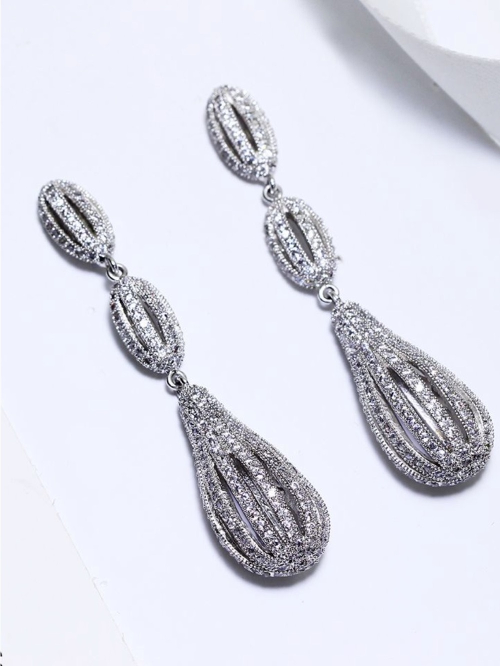 Sterling Silver Crystal Drop Earrings - Silver